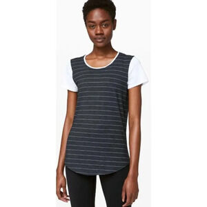 Lululemon Love Crew III Short Serve Stripe Heathered Black White-size 6